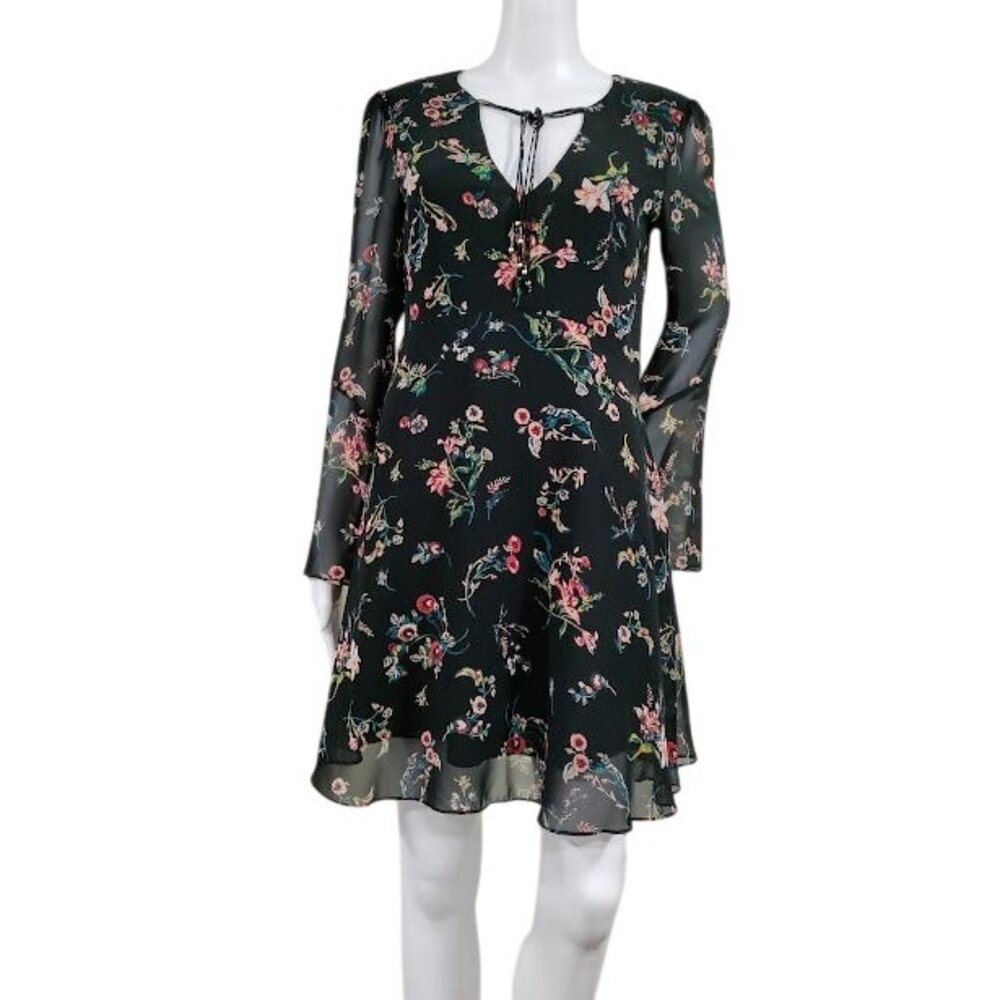 Sam Edelman Y2K Whimsy Coquette Prairie Chiffon Floral ALine Dress Black Size 2 - Picture 2 of 12